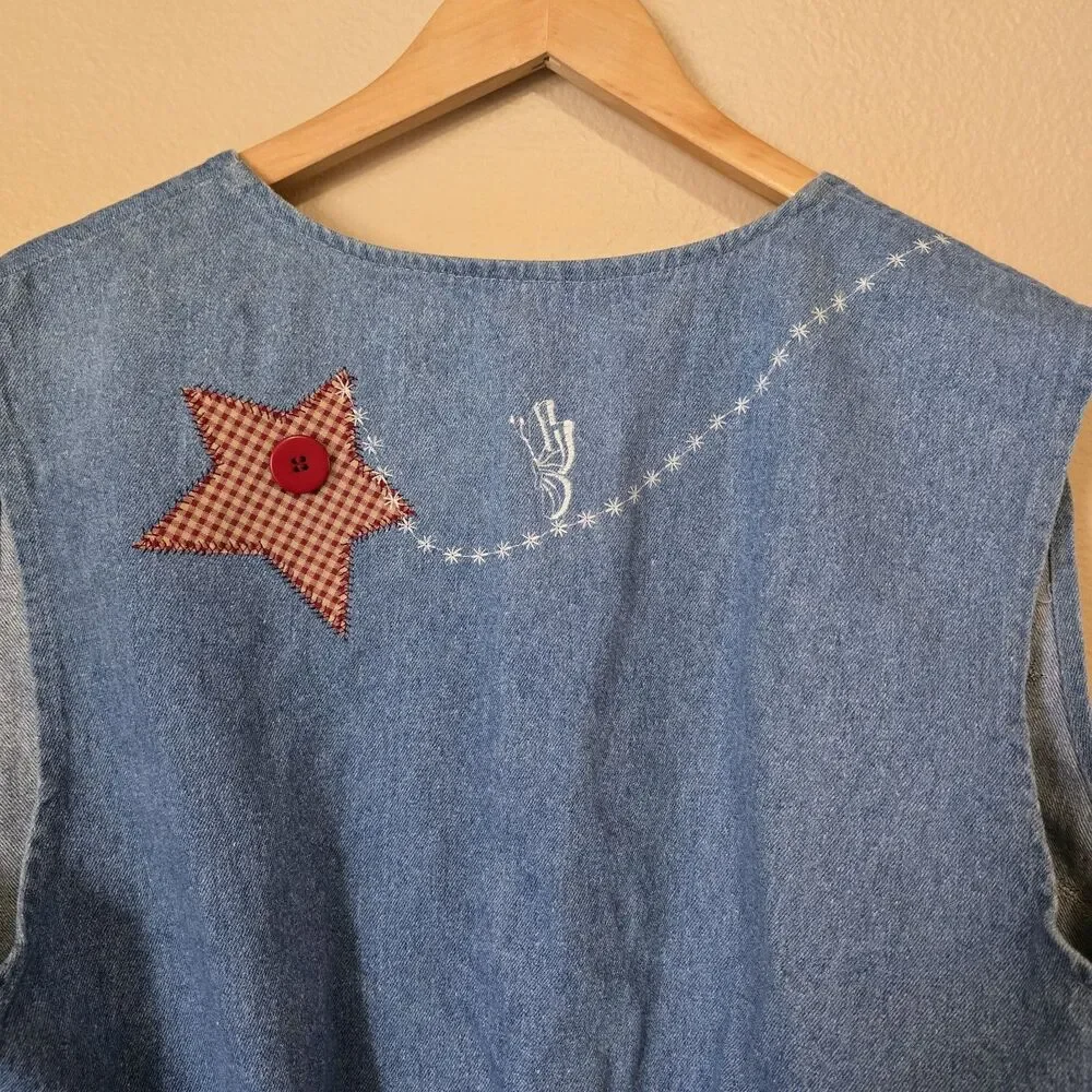 Vintage Kevin G. Sportswear Denim Vest One Size Angel Stars Patchwork 90's